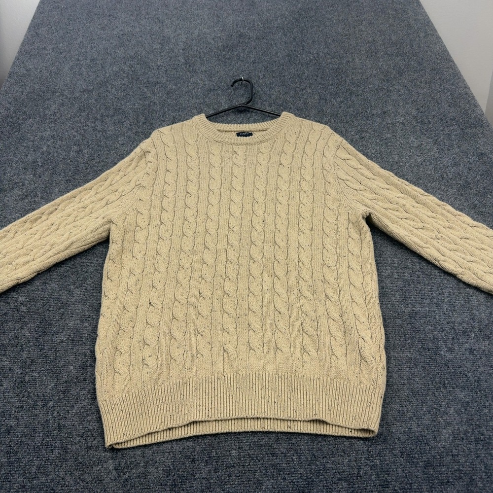 JCrew Sweater Mens L Tan Cable Knit Crewneck Classic Preppy